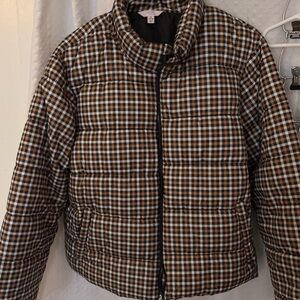 Time and Tru Brown and Black Puffer Coat with Stand-Up Collar